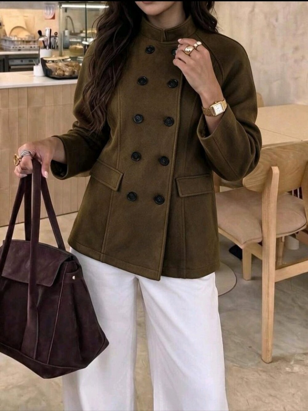 2026 New Women's Autumn/Winter Long Suede Velvet Coat With Stand Collar